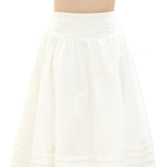 Sandy Liang Solid Pintuck Midi Skirt Pull-on High Waisted White Cotton L - Picture 2 of 4